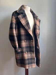 VINTAGE LLAMA WOOL JACKET COAT 12 14 16 check boho hippy made UK oversize retro - Picture 1 of 19