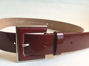 HOBBS London womens rust brown real Patent leather Belt Square Silver Buckle S