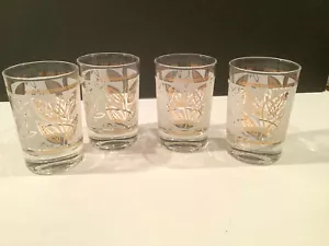 Juego de 4 vasos de jugo vintage de 3-1/2" blanco esmerilado y hoja dorada como está - Imagen 1 de 7