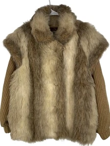 Vintage 80s Jordache Faux Fur Sweater Coat M Knit Sleeves Lined USA RN10226 - Picture 1 of 11