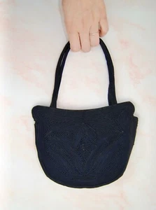 1940s Vintage Navy Blue Textured Cordé Handbag or Purse - Picture 1 of 20
