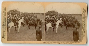 French President review Russian Military ,Krasnoe Selo Vintage Stereoview Photo - Picture 1 of 2