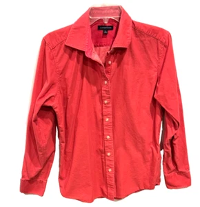 LANDS' END Corduroy Blouse Women Medium M 10-12 Coral Pink Button Up Shirt - Picture 1 of 4