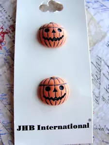 Vintage JHB NOS Buttons Pumpkin Jack O'Lantern Halloween 1980's Orange Black NOV - Picture 1 of 2