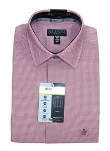 Alfani AlfaTech Diamond Geo-Print Slim Fit Button Down Mens Dress Shirt NWT Rose - Picture 1 of 2