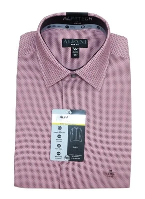 Alfani AlfaTech Diamond Geo-Print Slim Fit Button Down Mens Dress Shirt NWT Rose - Image 1 of 2