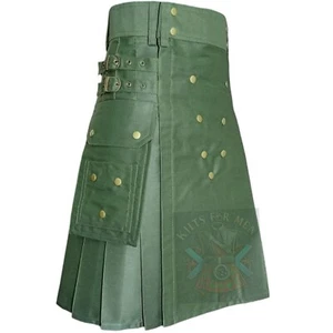 Falda escocesa moderna verde oliva utilitaria hecha a mano tamaño personalizado faldas escocesas a la venta - Imagen 1 de 6