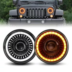 2x 7inch Round LED Headlights Hi-Lo Beam Light for Jeep Wrangler JK JKU LJ CJ TJ - Picture 1 of 12
