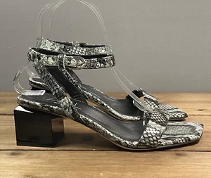 AGL Women's Angie Strap Sandals Size 36 Black Blue Leather Snakeskin Block Heel - Picture 1 of 16