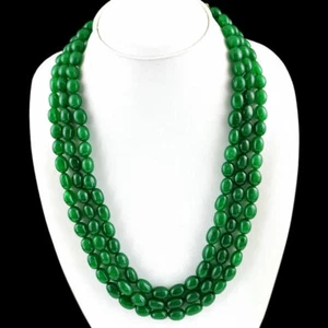 733.50 CTS EARTH MINED 3 STRAND GREEN EMERALD OVAL SHAPED BEADS NECKLACE Gift - Picture 1 of 7