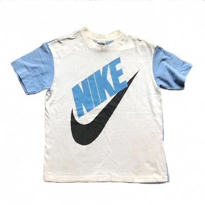 VINTAGE 80’S NIKE SINGLE STITCH COLOR BLOCK SPELL OUT T-SHIRT KIDS LARGE USA - Image 1 of 4