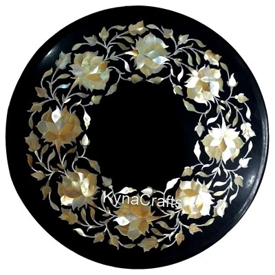 Black Marble Table Top , Mother of Pearl End table , 12 Inches Coffee Table top - Image 1 of 4
