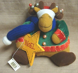Small & Colorful CHRISTMAS MOOSE DOLL w/Beads & Noel Star by JERRY ELSNER  - Picture 1 of 10