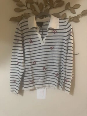 Charter Club Women's Cashmere Striped Heart-Embroidered Polo Sweater XL - Imagem 1 de 3