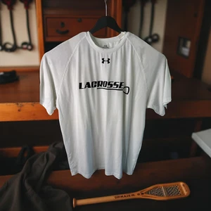 Under Armour White T-Shirt, Crew Neck Size XL Short Sleeve Lacrosse Advertised - Bild 1 von 9