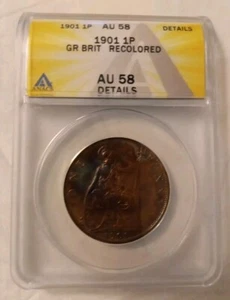 1901 Great Britain 1 Penny ANACS AU58 Details-Recolored - Picture 1 of 4