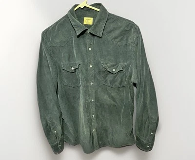 Old Navy Blue Denim Vintage Trucker Teal Corduroy Jacket M Coat Western Pearl - Imagem 1 de 4