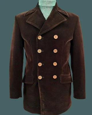 Blazer informal chaqueta de negocios con solapa de muesca marrón trajes de terciopelo vintage para hombre Foto 1 de 3