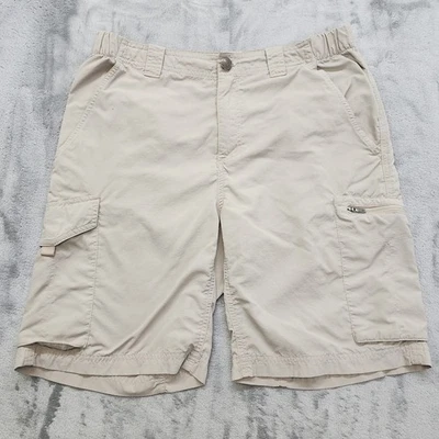  Shorts cargo Columbia Silver Ridge tamanho W32 L10 bege acastanhado náilon acampamento caminhadas  - Imagem 1 de 4
