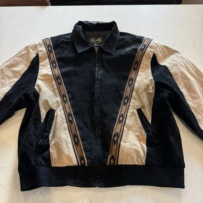 Scully Boar Suede Leather Jacket XL Western Men Black Brown Southwestern Knit - Image 1 of 4
