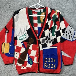 Belle Pointe Gr. MED Vintage Strickjacke Koch Kochen Küche Lehrer Pullover 90er - Bild 1 von 19