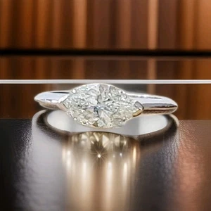Vintage 14k Weißgold Verlobungsring 1,52ct. Natürlicher Marquise Diamant  - Bild 1 von 16