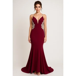 White by Soieblu Gown Womens S Burgundy Cutout Back Mermaid Maxi Evening Prom - Picture 1 of 23