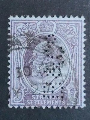 Straits Settlements 1904 King Edward VII Wmk MCCA 8c - 1v "Perfin" Used - Image 1 of 3