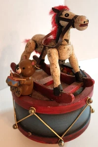 Vintage 1979 Revolving Musical Ornament Enesco Toyland Wood Rocking Horse Works! - Picture 1 of 9