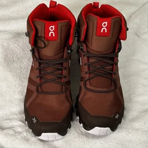 On Cloudrock Mid Waterproof Hiking Boot Mens 11 brown white Comfort Shoe Outdoor - Picture 1 of 11