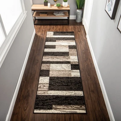 Superior Indoor Runner Rug, Jute Backed, Modern Geometric Patchwork Floor Dec... - Image 1 of 4