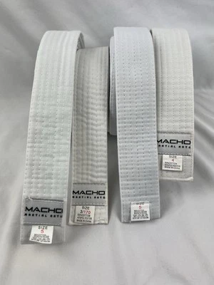 Lot Of 4 White MACHO Martial Arts Belts, Sizes 3 4 5 5 - Image 1 of 3