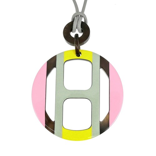 HERMÈS Collana Meito Hermes H Equip Corno di Bufalo Multicolore Rosa Grigio Giallo Ciondolo A
