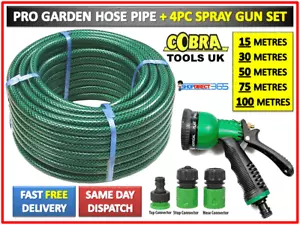 More details for garden hose pipe reel tough reinforced outdoor hosepipe metres + free spray gun