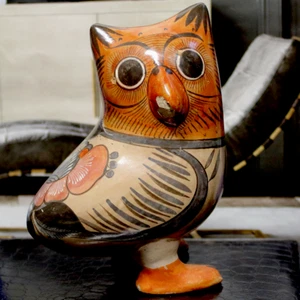 Arte popular vintage de búho de cerámica MÉXICO Tonalá Ware 6" de alto firmado S.V. - Imagen 1 de 9