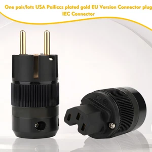 Preffair 24K Gold plated Rhodium silver Plated EU Plug Male Female Power Plug - Picture 1 of 13