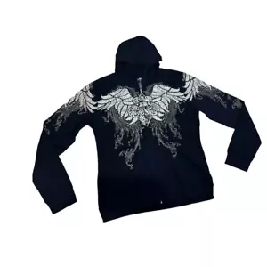 Women's Rhinestone Wing Hooded Jacket, Full Zip, 100% Cotton, Los Angeles Style - Picture 1 of 9