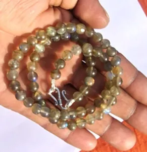 Natural Flashy Labradorite Rondelle 8MM Gemstone Beads 925 Silver 17" Necklace - Picture 1 of 10