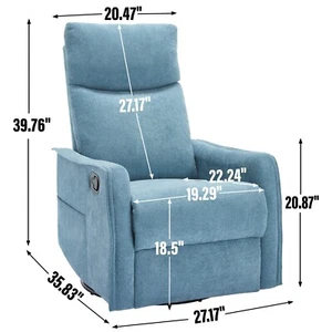 Heat Massage Manual Chair Recliner with Rocker and Swivel in Fabric Blue - Picture 1 of 19