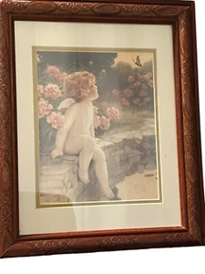 The Butterfly By Bessie Pease Gutmann 13.5” X 16.5” Wooden Framed & Matted Print - Picture 1 of 8