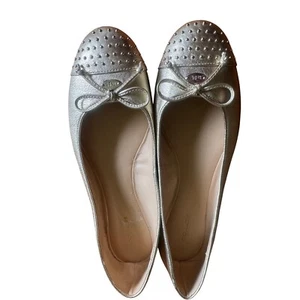 Coach Shoes Doreen Studded Ballet Flats Metallic SlipOn Gold Bow Detail Size 8.5 - Picture 1 of 8