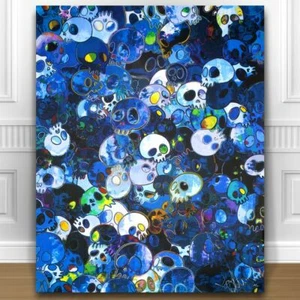 TAKASHI MURAKAMI SKULLS CANVAS PRINT JAPANESE POP ART A2 blue - Picture 1 of 1