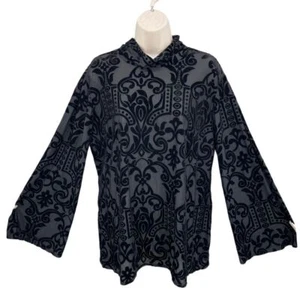 Cato Top Woman 18/20W Black Damask Bell Sleeve Fairy Goth Blouse Burnout Velvet - Picture 1 of 10