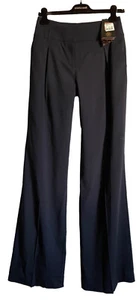 Roberto Cavalli Women’s Pants 44 Wide Bootcut Pleat Emblem Zip Blue New Tag - Picture 1 of 24