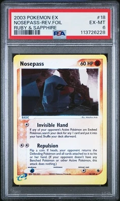 2003 Pokemon Ex Ruby & Sapphire #18 Nosepass Reverse Foil PSA 6 - Image 1 of 2