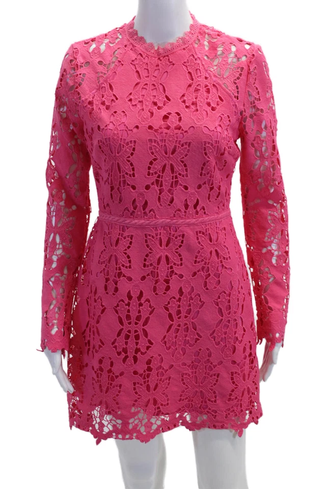 Aqua Womens Floral Mini Sheath Dress Pink Crew Neck Long Sleeve Size S - Image 1 of 4