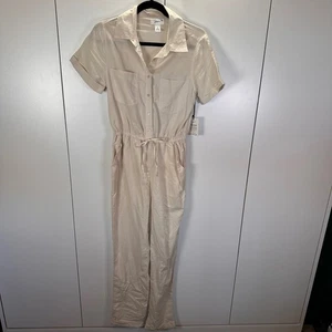 NWT Japna Singh Linen Blend Jumpsuit Womens Collared Utility Romper Beige Size S - Picture 1 of 12