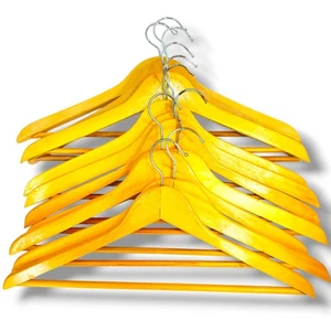 Lot Of 10 Pine Wooden Lacquered Coat Suit Hangers With Trouser/Pants Bar MCM - Picture 1 of 6