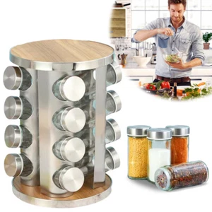 16 Jar Seasoning Jar Revolving Spice Rack Stainless Steel Organizer for Kitchen - Picture 1 of 9