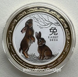 Australia Perth Mint 2023 Lunar Chinese Rabbit Zodiac Colorized Silver Coin 1oz - Picture 1 of 4
